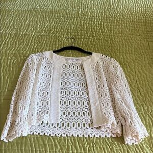 Trina Turk•Elegant White Ivory Lace Cropped Jacket